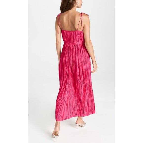 Ulla Johnson Orla Tie Shoulder Plissé Red Pleated Midi Dress 6 Small - Picture 6 of 16